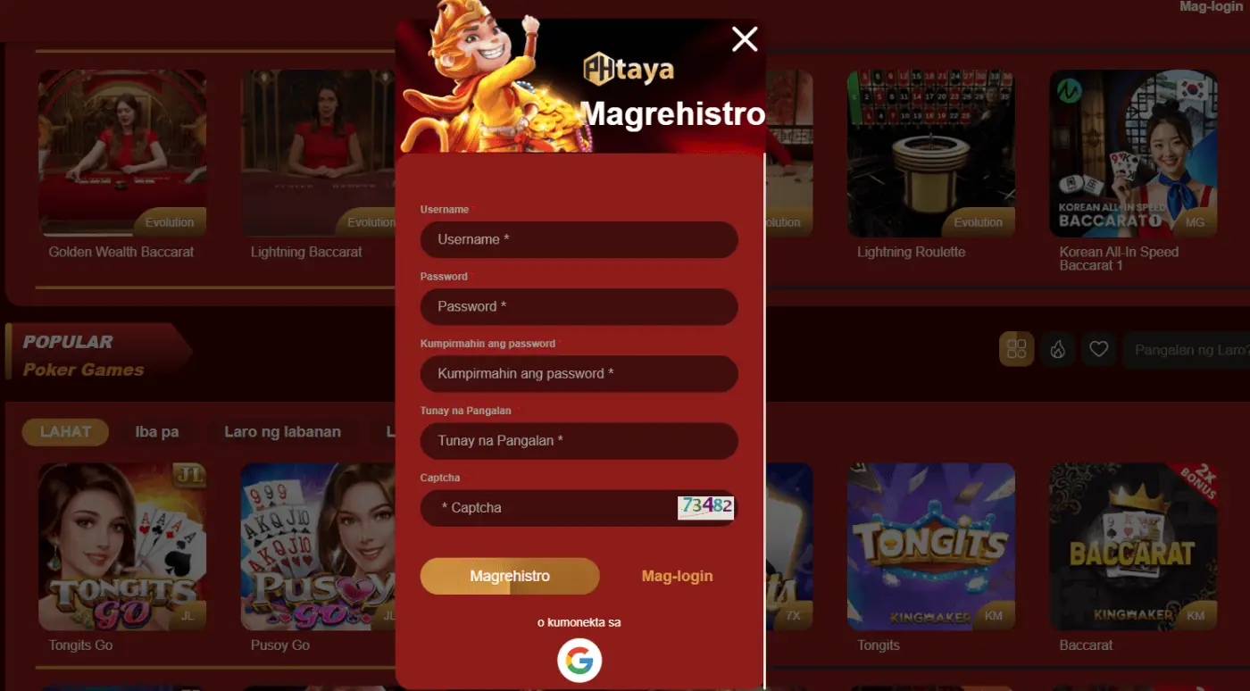 PHTaya Register page Philippines – create account, sign up online casino and sports betting platform